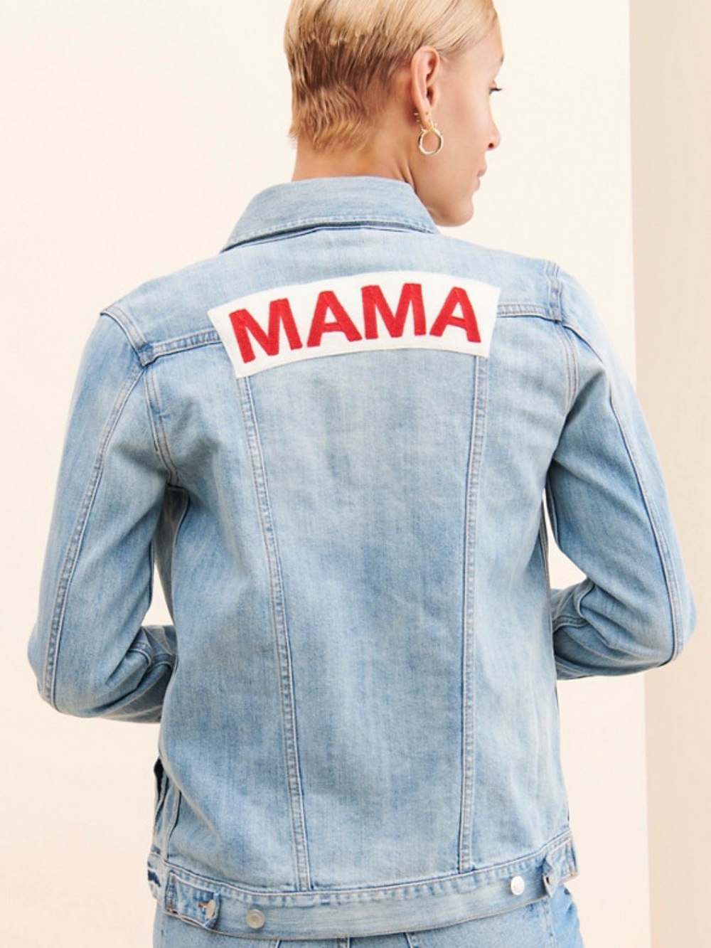 Ingrid & Isabel MAMA Denim Jacket with Red 'MAMA' Patch Size XXL